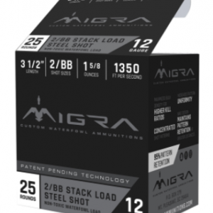MIGRA Ammo, 3.5" 2-BB Shot, 12ga, 25rd