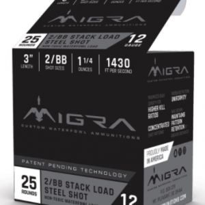MIGRA Ammo, 2-BB Shot, 25rd, 12ga