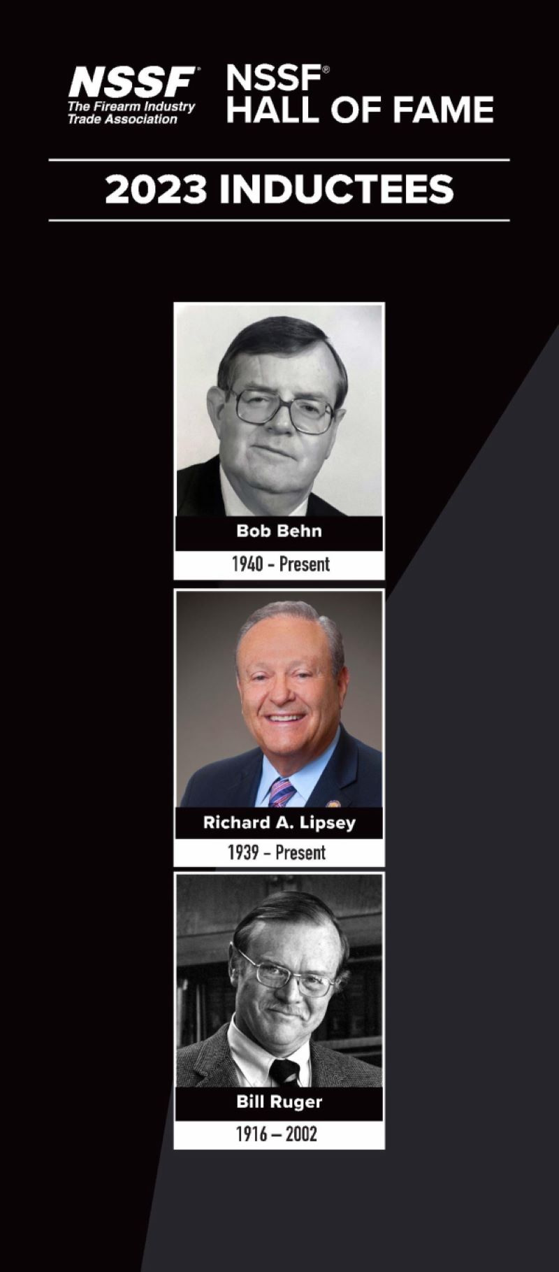 A lineup of the three new inductees to the NSSF's Hall of Fame.