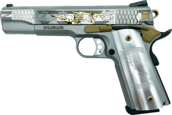 SMITH AND WESSON 1911 E-SERIES "ZEUS" STAINLESS / GOLD .45 ACP 5" BARREL 8-ROUNDS GRABAGUN EXCLUSIVE